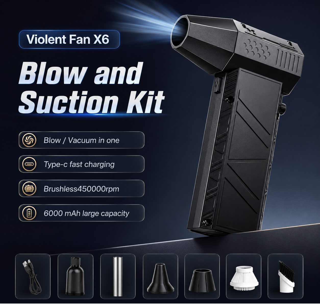 X6 Turbo Air Blower — 450,000 RPM Brushless Dust Cleaner